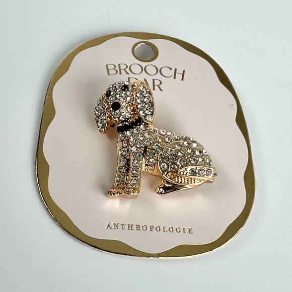 NWT Anthropologie Playful Pet Brooch Crystal Dachshund 14k Gold-plated Brass - Picture 8 of 12